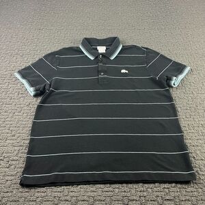 Lacoste Sport‎ Shirt Mens Size 6 (XL) Black Striped Polo Slim Fit Cotton Casual
